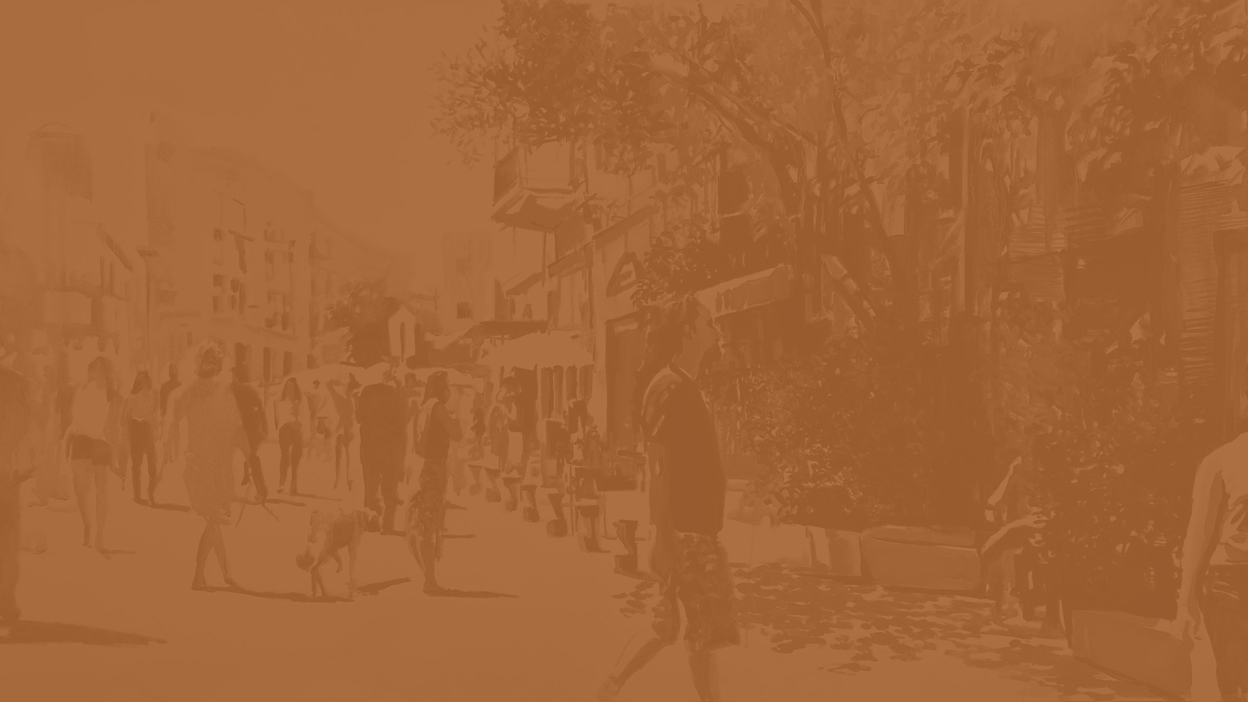 רקע חום עם קבוצת אנשים הולכים על מדרכה